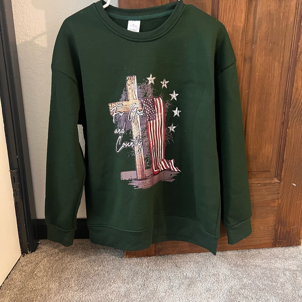 Green Sweatshirt with Patriotic Graphic